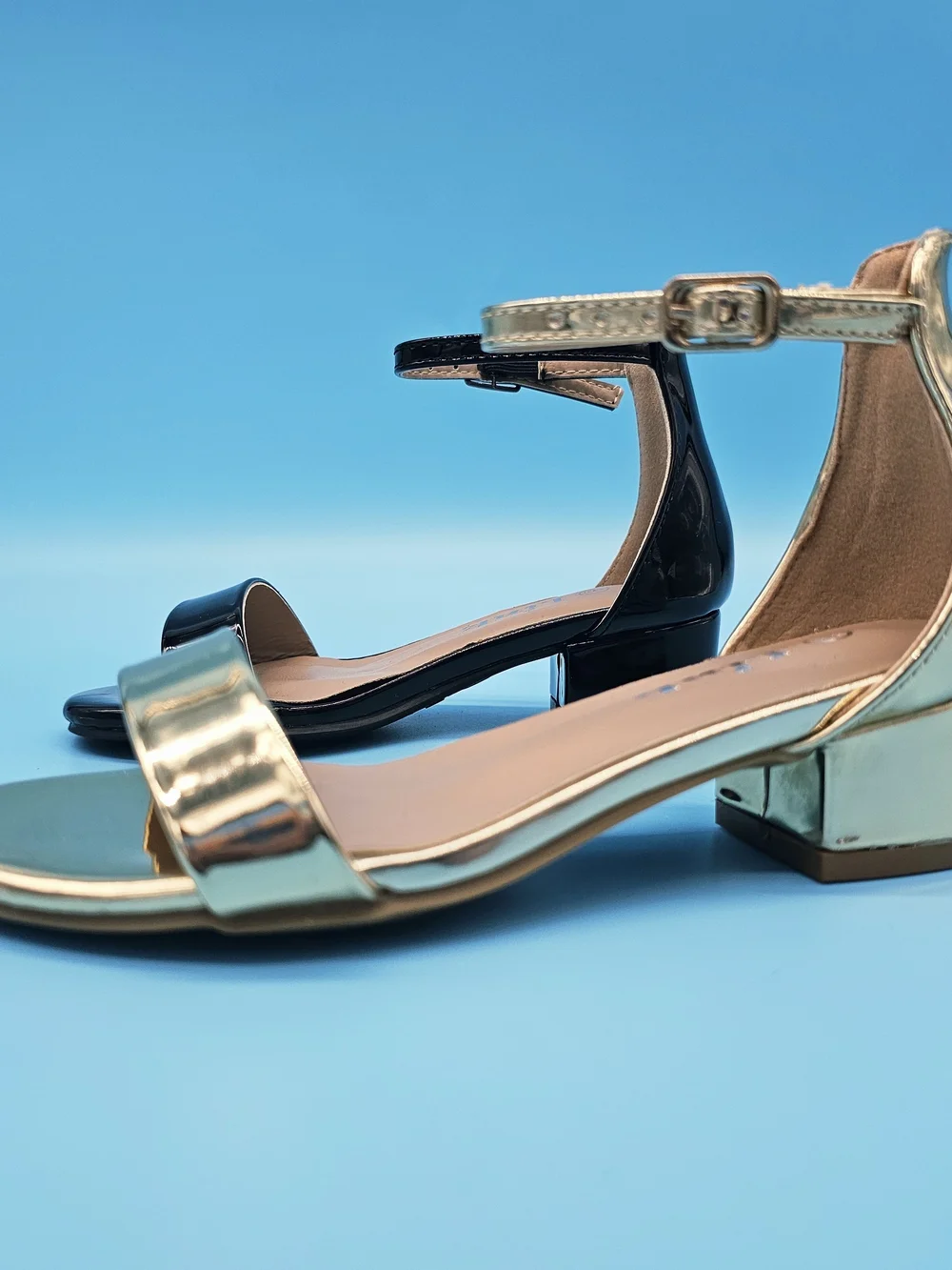 Children’s Ankle-Strap Dress Sandals in Black and Gold